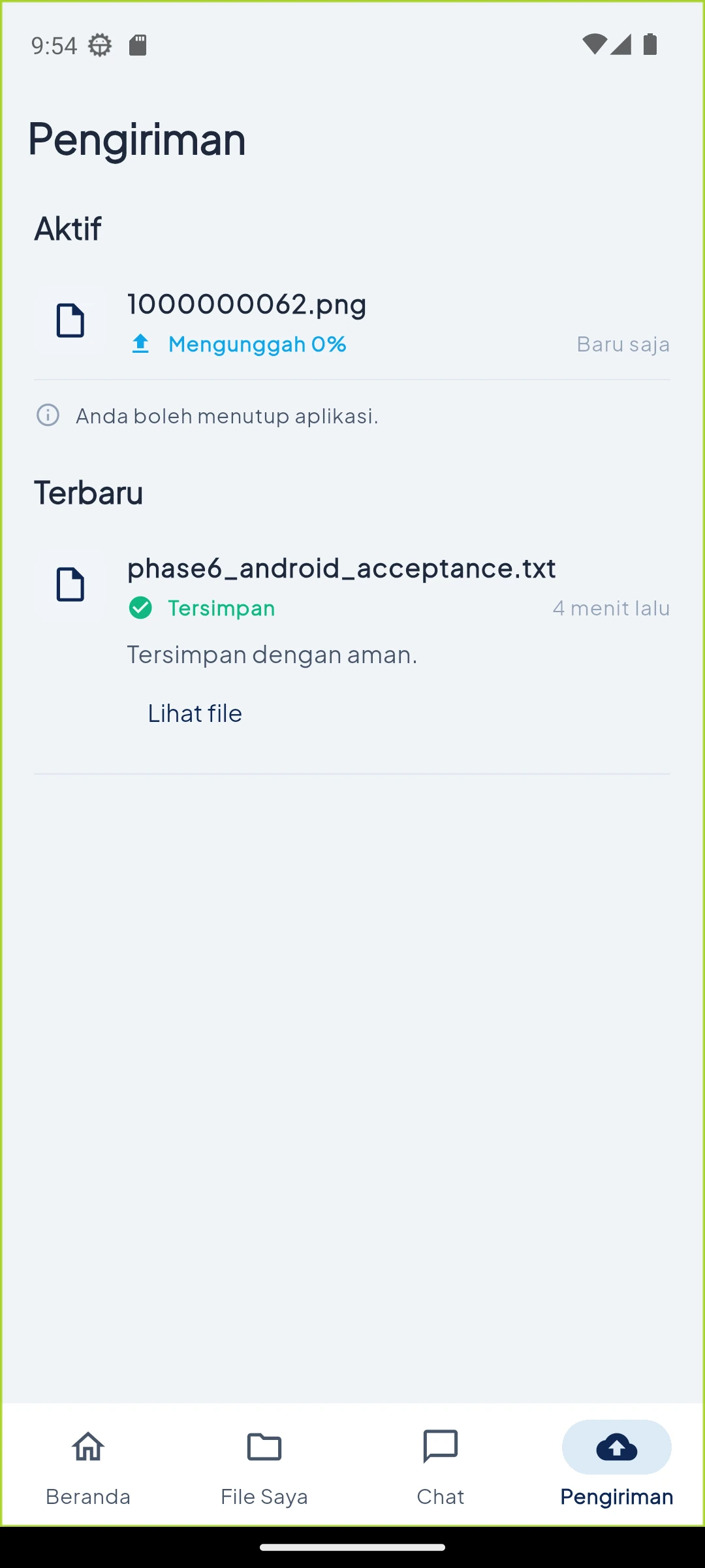 Enter and choose a file — Active transfer